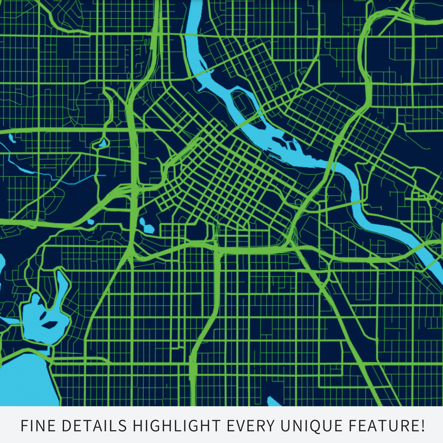 Minneapolis, MN. - Midnight Blue & Aurora Green