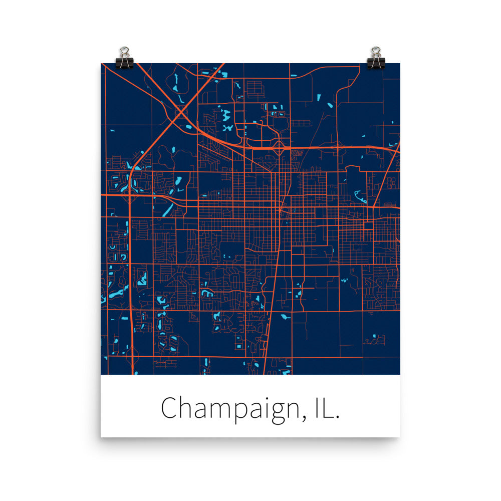 Champaign, IL. - Navy Blue & Orange